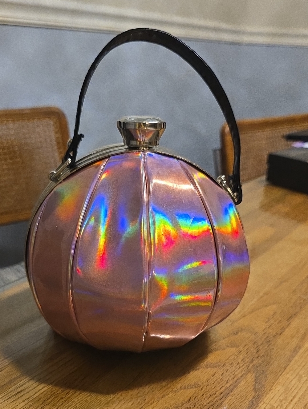 Iridescent Pink Pumpkin Evening Bag with Top Handle
